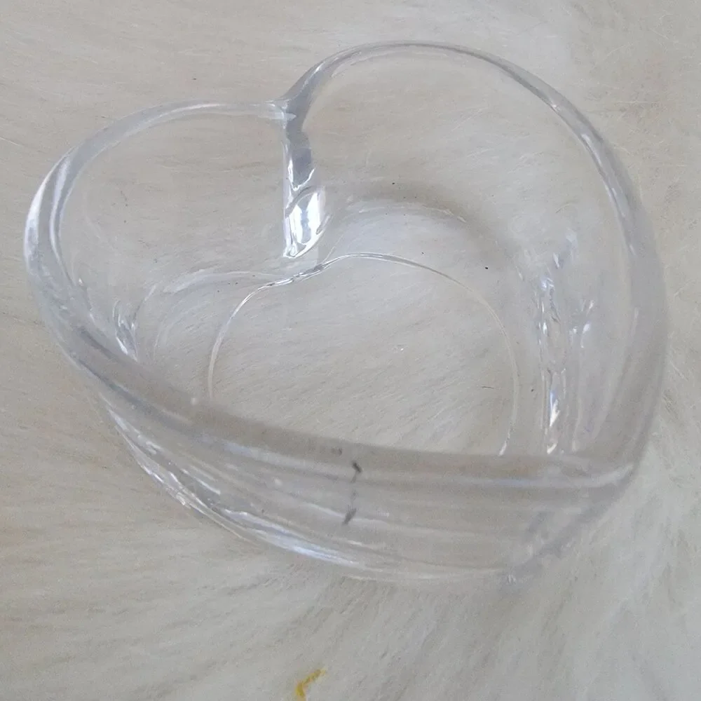 3 Crate & Barrel heart-shaped glass votive Tea Light Candle holders Clear